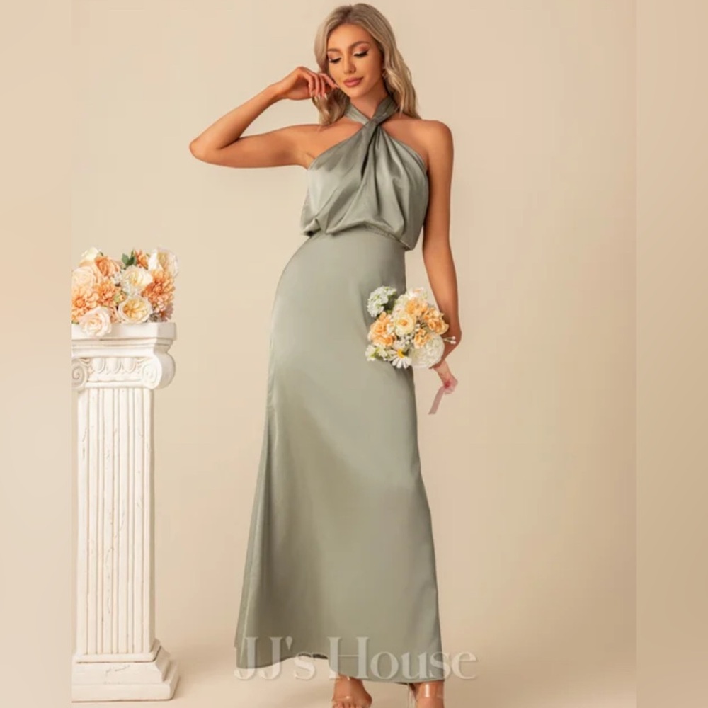 JJs House Sage Green Halter Aline Dress